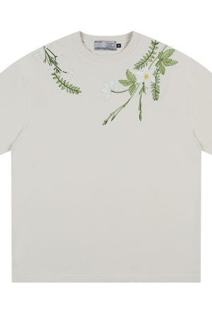 Chinese-Style Floral Circular Embroidery Short-Sleeve T-Shirt - Breathable Silhouette, Perfect for Y2K and Korean Style Fashion