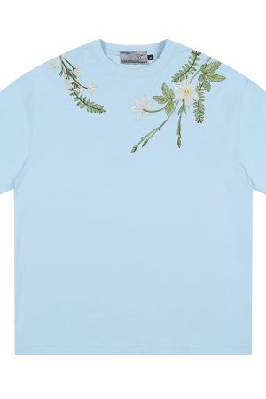 Chinese-Style Floral Circular Embroidery Short-Sleeve T-Shirt - Breathable Silhouette, Perfect for Y2K and Korean Style Fashion