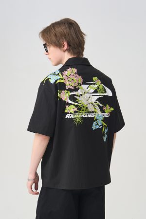 Chinese-Style Floral Embroidery Short-Sleeve Shirt - Minimalist Shoulder-Length Streetwear Top