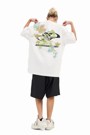 Chinese-Style Floral Embroidery Short Sleeve T-Shirt - Couples National Trend, Y2K Aesthetic, Fashionable Streetwear