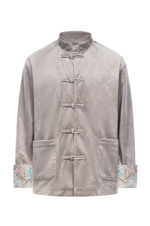 Chinese-Style Floral Velvet Cardigan with Stand Collar - Elegant Tang Suit Inspired Design for a Chic Look