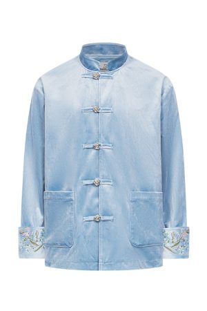 Chinese-Style Floral Velvet Cardigan with Stand Collar - Elegant Tang Suit Inspired Design for a Chic Look