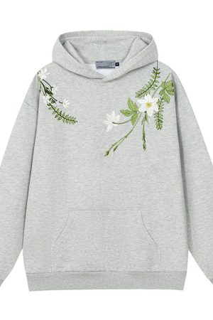 Chinese-Style Floral Wreath Embroidery Hoodie - Y2K Inspired Silhouette Sweatshirt for Trendy Urban Fashion