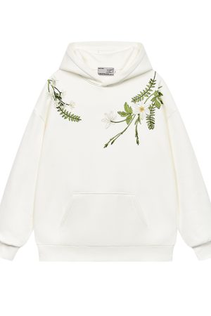 Chinese-Style Floral Wreath Embroidery Hoodie - Y2K Inspired Silhouette Sweatshirt for Trendy Urban Fashion