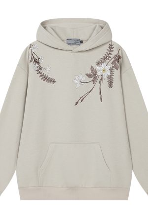 Chinese-Style Floral Wreath Embroidery Hoodie - Y2K Inspired Silhouette Sweatshirt for Trendy Urban Fashion