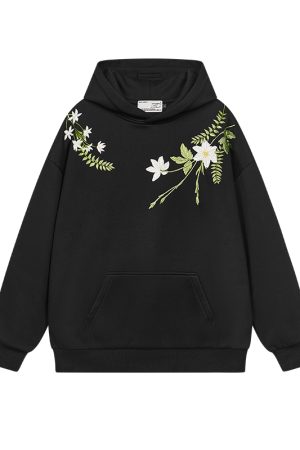 Chinese-Style Floral Wreath Embroidery Hoodie - Y2K Inspired Silhouette Sweatshirt for Trendy Urban Fashion