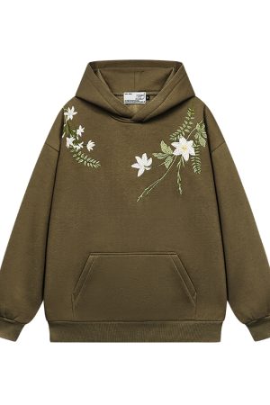 Chinese-Style Floral Wreath Embroidery Hoodie - Y2K Inspired Silhouette Sweatshirt for Trendy Urban Fashion