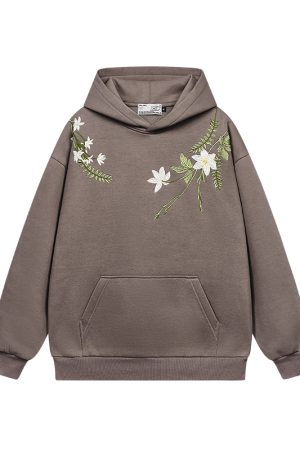 Chinese-Style Floral Wreath Embroidery Hoodie - Y2K Inspired Silhouette Sweatshirt for Trendy Urban Fashion