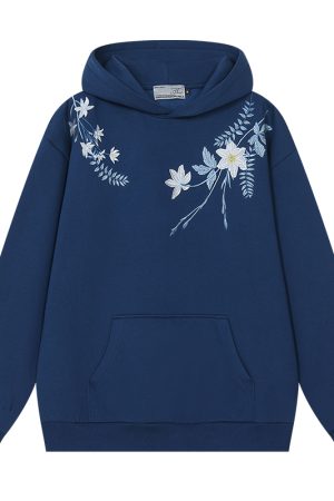 Chinese-Style Floral Wreath Embroidery Hoodie - Y2K Inspired Silhouette Sweatshirt for Trendy Urban Fashion