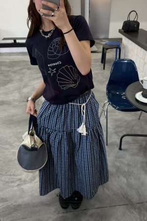 Coffee Checkered Elastic Waist Cake Half Skirt for Women - Slimming Long Summer Style