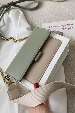 Color-Block Chain Bag for Women - 2025 Korean Style Versatile Shoulder Crossbody Small Square Bag for Spring and Summer Fashion