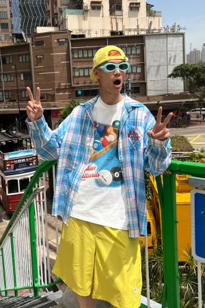 Color Block Plaid Long Sleeve Shirt Jacket for Men and Women - Casual Loose Fit, Sun-Proof, Versatile Style, American Fashion