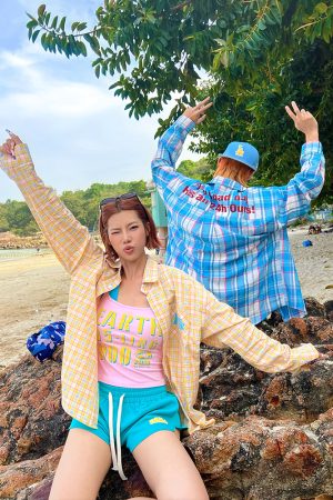 Color Block Plaid Long Sleeve Shirt Jacket for Men and Women - Casual Loose Fit, Sun-Proof, Versatile Style, American Fashion