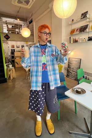 Color Block Plaid Long Sleeve Shirt Jacket for Men and Women - Casual Loose Fit, Sun-Proof, Versatile Style, American Fashion