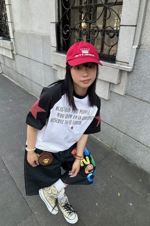 Color Block Raglan Short Sleeve T-Shirt for Men and Women - Trendy American Style Summer Top with Letter and Star Design