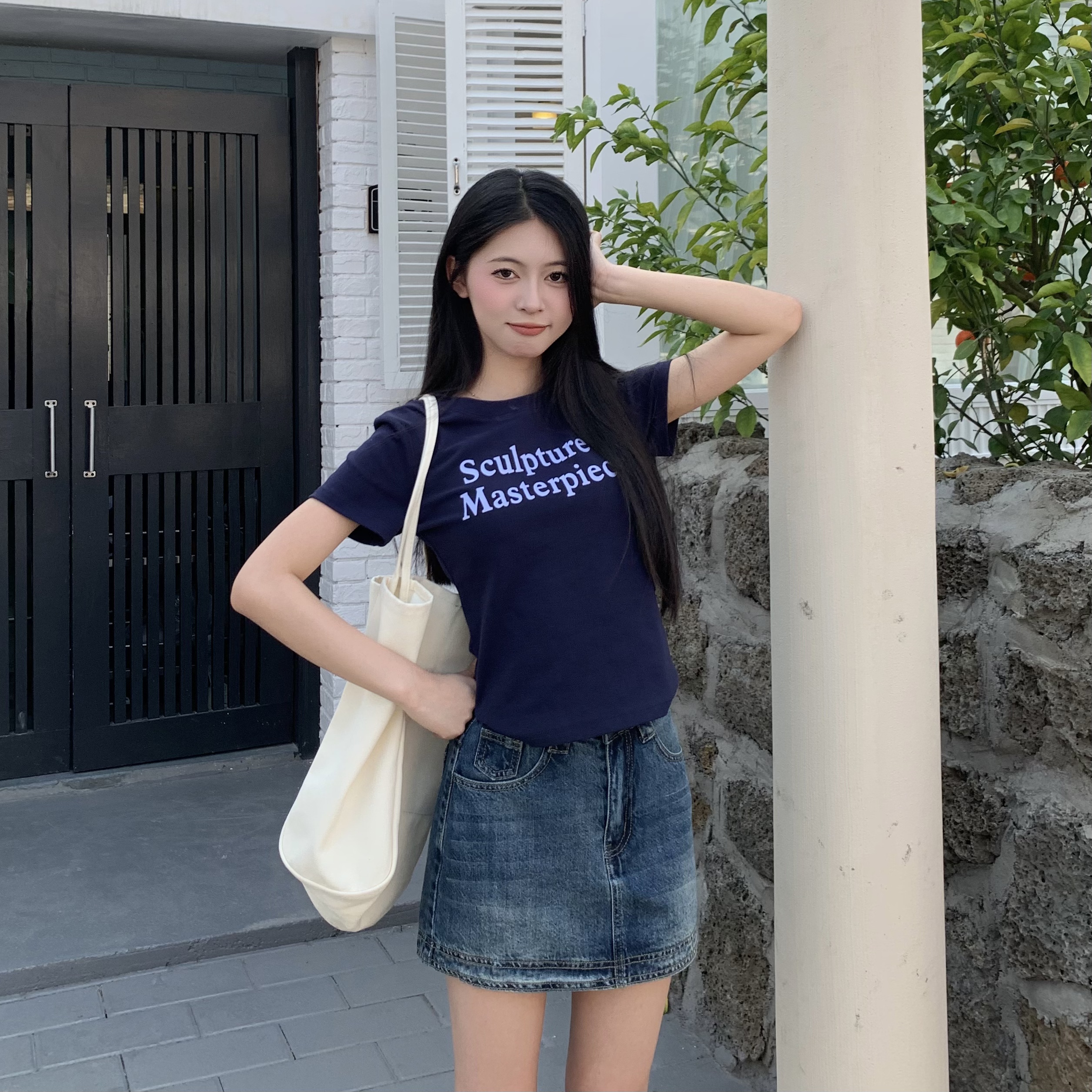 Color Block Short Sleeve T-Shirt for Women - 2025 Summer Slim Fit with Sister Letter Print, Trendy Y2K Style Color Block Short Sleeve T-Shirt for Women - 2025 Summer Slim Fit with Sister Letter Print, Trendy Y2K Style