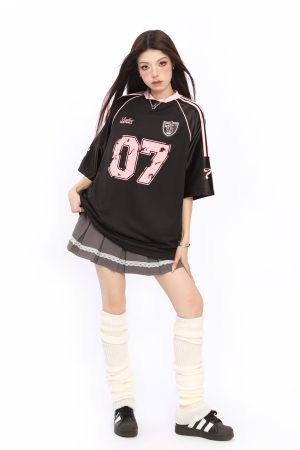 Color Block Short Sleeve V-Neck T-Shirt for Women - American Style Silver Sports Jersey - Summer Casual Top