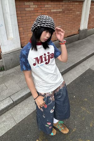 Color Block Star Shoulder Short Sleeve T-Shirt for Men and Women - Casual American Letter Print Tee, 2025 Spring Style