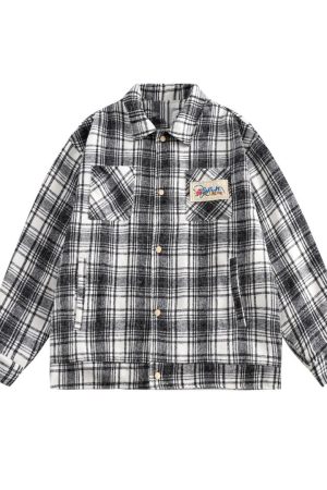 Color-Blocked Plaid Long Sleeve Shirt - Unisex High Street Trendy Jacket for Autumn - 90s American Style