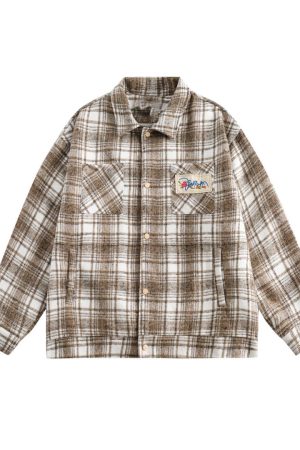 Color-Blocked Plaid Long Sleeve Shirt - Unisex High Street Trendy Jacket for Autumn - 90s American Style