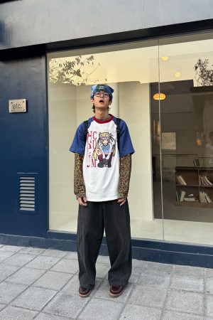 Color-Blocking Anime Graphic Unisex Loose Casual Summer T-Shirt - American Style, Short Sleeve, 90s Inspired Fashion