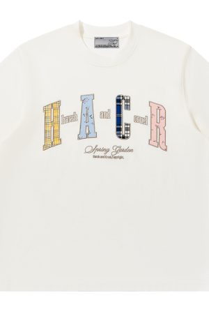 Color-Blocking Floral Patchwork Embroidered Round Neck Loose Short-Sleeve T-Shirt for Kids and Adults - Playful 90s Style