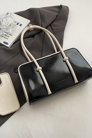 Color-Blocking Oil Wax Leather Underarm Bag for Women - Vintage Small Square Shoulder Bag for Spring/Summer 2025 Fashion