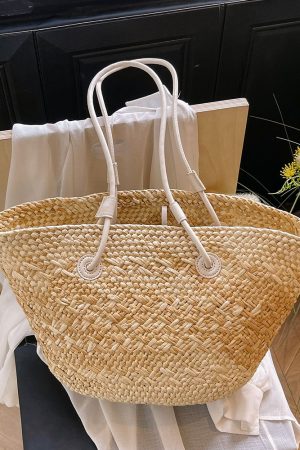 Color-Blocking Woven Straw Bag for Women - Large Capacity Shoulder Bag for Summer Seaside Vacation 2025 Fashion