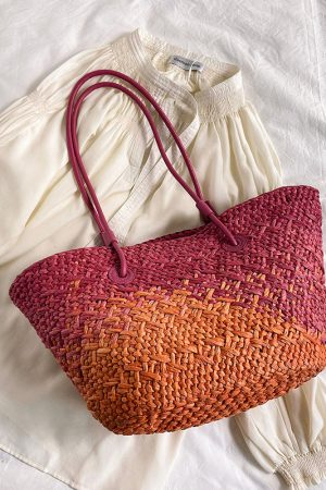 Color-Blocking Woven Straw Bag for Women - Large Capacity Shoulder Bag for Summer Seaside Vacation 2025 Fashion