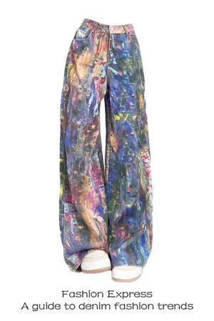 Colorful Graffiti Splatter High-Waisted Wide-Leg Jeans for Women - American Retro Style Casual Pants for Spring and Autumn 2025