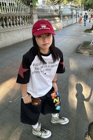 Colorful Letter Printed Washed Denim Shorts for Men and Women - Summer Straight Loose Wide-Leg 90s Style Seven-Point Pants