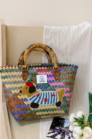 Colorful Woven Shoulder Bag for Women - Large Capacity High-End Beach Tote, 2025 Fashion Handheld Vacation Bag