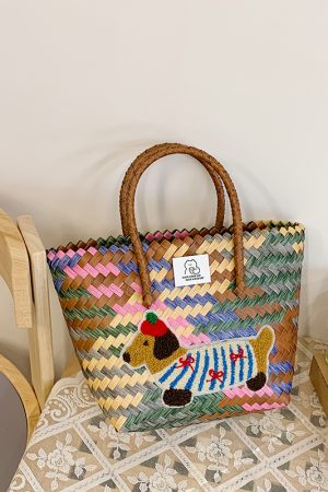 Colorful Woven Shoulder Bag for Women - Large Capacity High-End Beach Tote, 2025 Fashion Handheld Vacation Bag