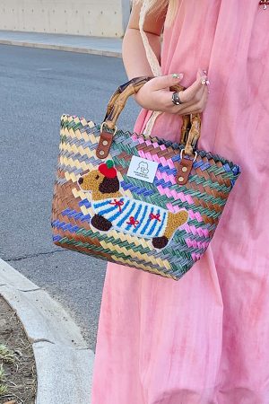 Colorful Woven Shoulder Bag for Women - Large Capacity High-End Beach Tote, 2025 Fashion Handheld Vacation Bag