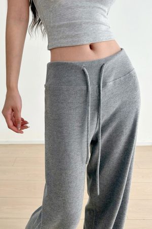 Comfortable Wide-Leg Floor-Length Pants for Women - Soft Casual Slimming Low-Waist Sports Style, Ideal for 90s and Y2K Fashion