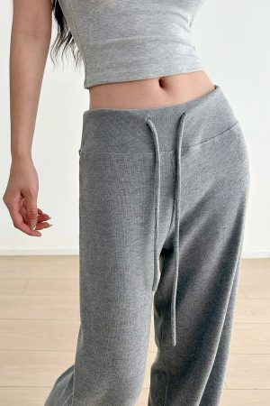 Comfortable Wide-Leg Floor-Length Pants for Women - Soft Casual Slimming Low-Waist Sports Style, Ideal for 90s and Y2K Fashion