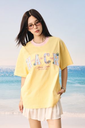 Cool Feeling Color-Block Patch Embroidery Sorona Short-Sleeve T-Shirt for Kids - Fun Summer Style