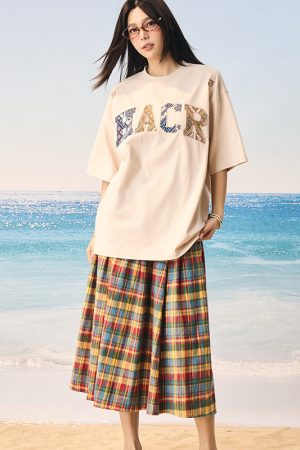 Cool Feeling Ethnic Style Patch Embroidery Loose Sorona Short Sleeve T-shirt for Summer, Y2K Fashion, Casual Wear