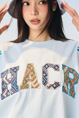 Cool Feeling Ethnic Style Patch Embroidery Loose Sorona Short Sleeve T-shirt for Summer, Y2K Fashion, Casual Wear