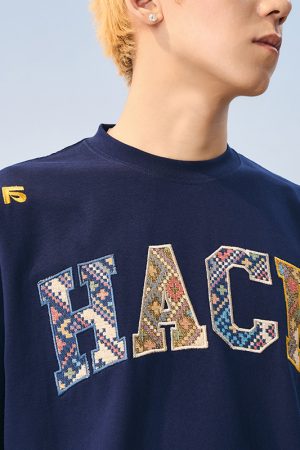 Cool Feeling Ethnic Style Patch Embroidery Loose Sorona Short Sleeve T-shirt for Summer, Y2K Fashion, Casual Wear