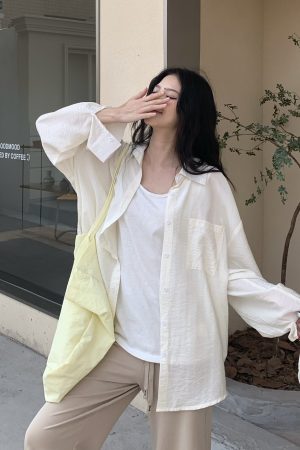Cool Feeling Green Sunscreen Long Sleeve Shirt for Women - Loose Summer Cardigan Top, Perfect for 90s and Y2K Style
