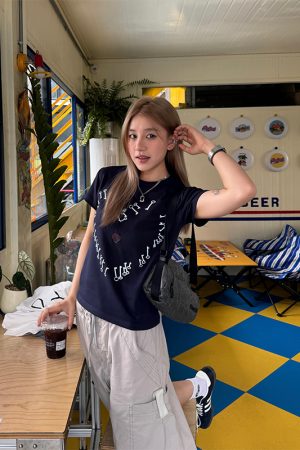 Cropped Retro Short-Sleeve T-Shirt for Women, Loose American Style Summer Streetwear Top