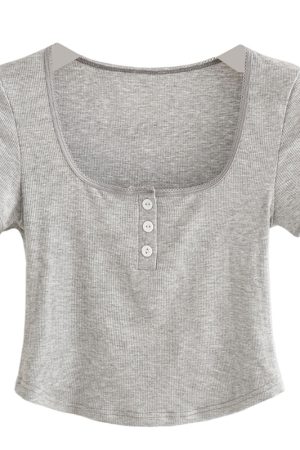 Cropped Slim-Fit Short Sleeve T-Shirt for Women - European and American Style, Minimalist Solid Color, Midriff-Baring Top