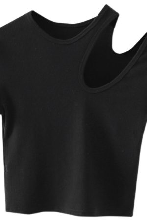 Cropped Slim-Fit Short Sleeve T-Shirt for Women - Sexy Round Neck Basic Top, High-Waisted Short Style, European & American Fashion