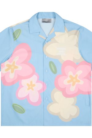 Cuban Collar Short-Sleeve Shirt with Cartoon Flower Print | Harsh and Cruel Inspired | 90s Y2K Fashion