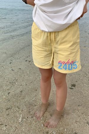 Custom American Letter Print Beach Shorts for Men and Women - Colorful Dopamine Sports Casual Loose Five-Point Shorts