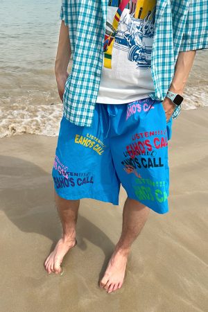 Custom American Letter Print Wide-Leg Five-Point Shorts for Men and Women - Summer Loose Casual Beach Shorts, Y2K Style