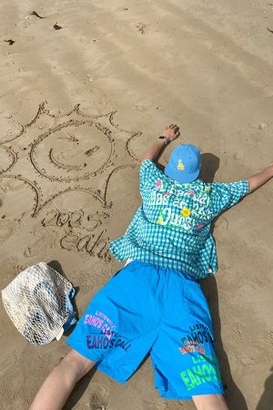 Custom American Letter Print Wide-Leg Five-Point Shorts for Men and Women - Summer Loose Casual Beach Shorts, Y2K Style