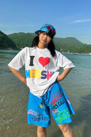 Custom American Letter Print Wide-Leg Five-Point Shorts for Men and Women - Summer Loose Casual Beach Shorts, Y2K Style