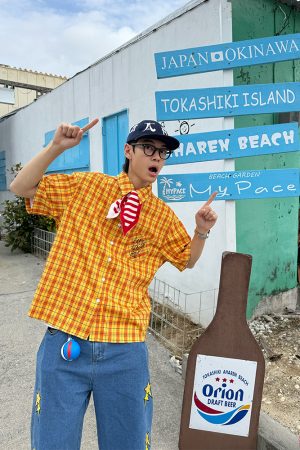 Custom American Striped Color-Block Short-Sleeve Shirt for Men and Women, Summer Loose Casual Streetwear